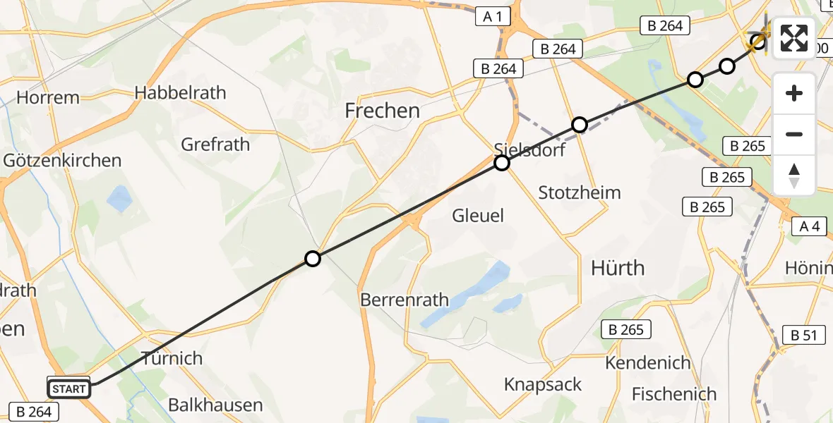 Flugroute Ambulanzhubschrauber Kerpen - Köln University Hospital, 02 Mai 2026, 14:30