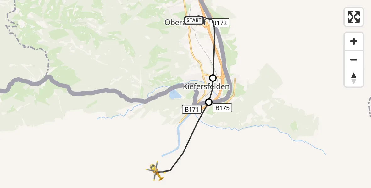 Flugroute Rettungshubschrauber Oberaudorf - Kufstein Heliport, 02 Mai 2026, 14:30