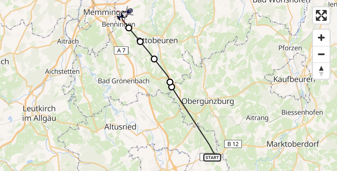 Flugroute Polizeihubschrauber Wildpoldsried - Memmingen Allgau Flughafen, 02 Mai 2026, 14:34