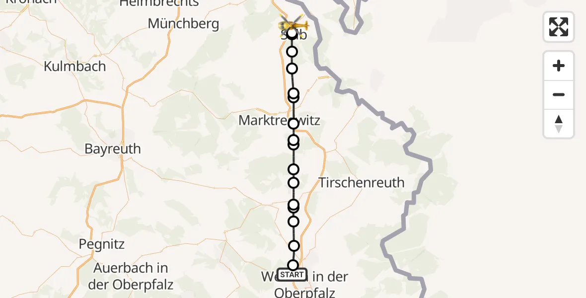 Flugroute Rettungshubschrauber Weiden i.d.OPf. - Selb, 02 Mai 2026, 14:41