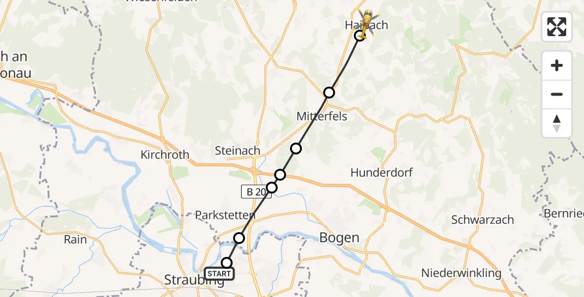 Flugroute Rettungshubschrauber Sankt Elisabeth Hospital Straubing - Haibach, 02 Mai 2026, 14:42