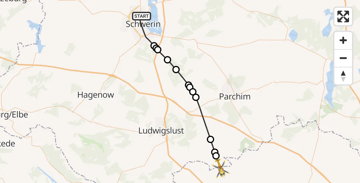 Flugroute Rettungshubschrauber Schwerin - Karstädt, 02 Mai 2026, 14:48