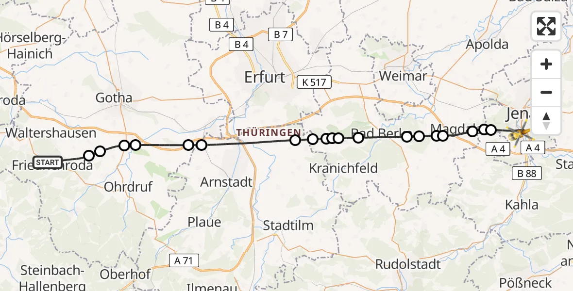 Flugroute Ambulanzhubschrauber Friedrichroda - Jena, 02 Mai 2026, 14:56