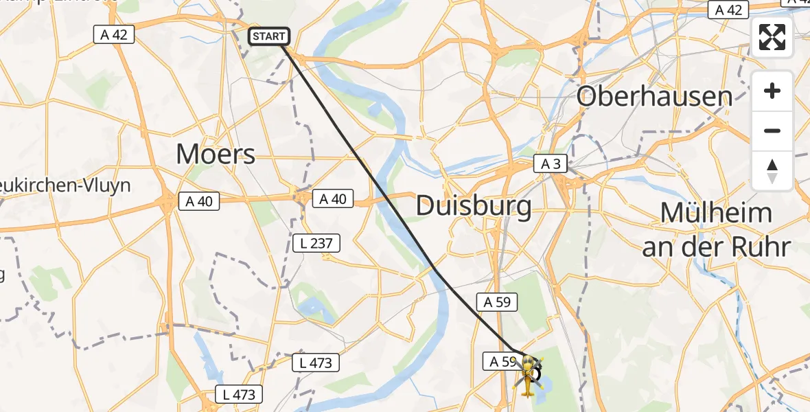 Flugroute Rettungshubschrauber Duisburg - Duisburg Air Rescue Hubschrauberlandeplatz (Christoph 9), 02 Mai 2026, 15:01