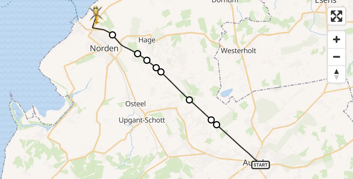Flugroute Ambulanzhubschrauber Aurich - Norden-Norddeich Flughafen, 02 Mai 2026, 15:03