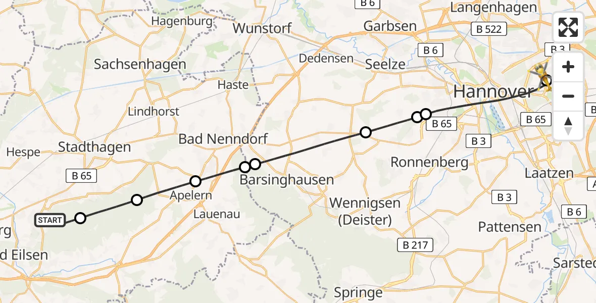 Flugroute Rettungshubschrauber Obernkirchen - Hannover Luftrettung Hubschrauberlandeplatz (Christoph 4), 02 Mai 2026, 15:08