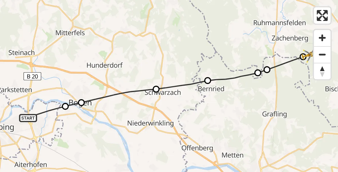 Flugroute Rettungshubschrauber Straubing - Bischofsmais, 02 Mai 2026, 15:09