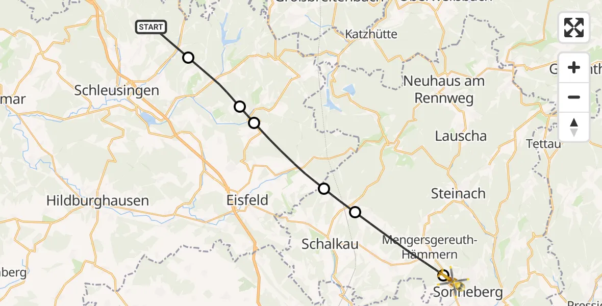 Flugroute Rettungshubschrauber Schleusingen - Sonneberg, 02 Mai 2026, 15:11