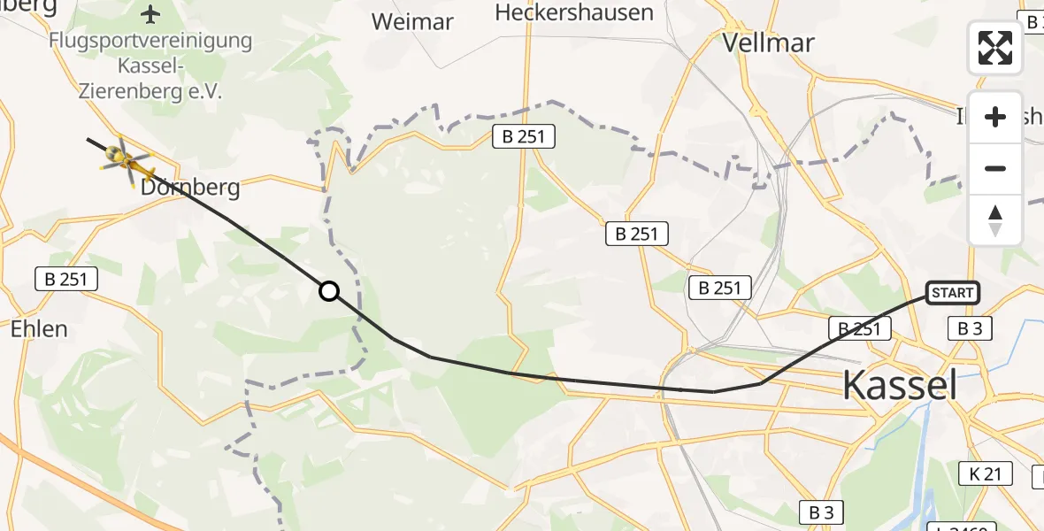 Flugroute Rettungshubschrauber Kassel - Habichtswald, 02 Mai 2026, 15:13