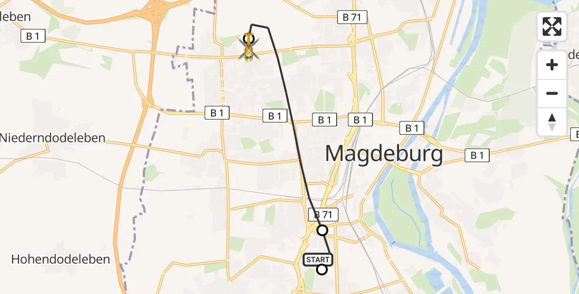 Flugroute Rettungshubschrauber Magdeburg - Magdeburg Hospital, 02 Mai 2026, 15:15