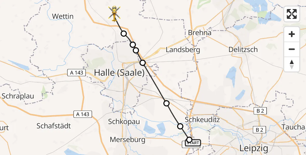 Flugroute Rettungshubschrauber ADAC Air Rescue Station Leipzig/Schkeuditz-Dölzig Hubschrauberlandeplatz (Christoph 61) - Petersberg, 02 Mai 2026, 15:22
