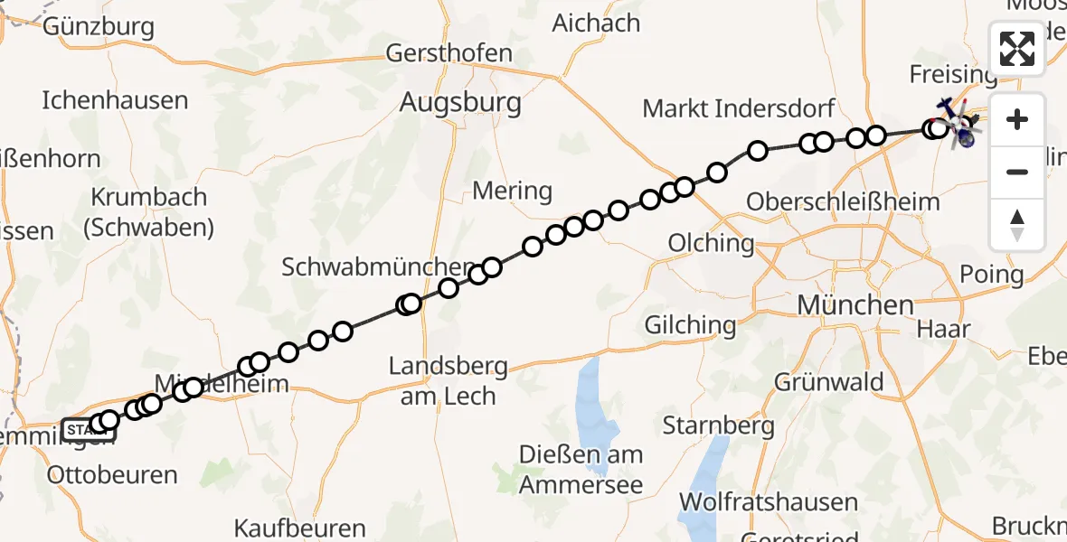 Flugroute Polizeihubschrauber Ungerhausen - München Flughafen, 02 Mai 2026, 15:23