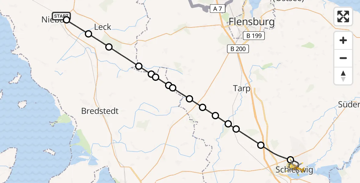 Flugroute Rettungshubschrauber Niebüll - Schleswig, 02 Mai 2026, 15:27