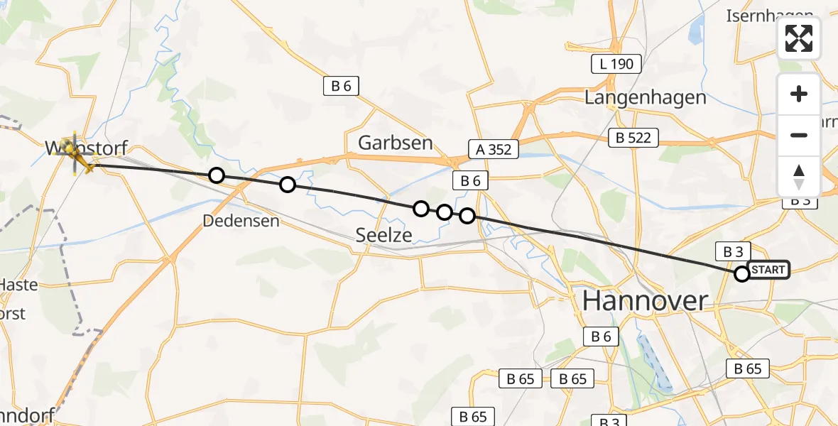 Flugroute Rettungshubschrauber Hannover Luftrettung Hubschrauberlandeplatz (Christoph 4) - Wunstorf, 02 Mai 2026, 15:29