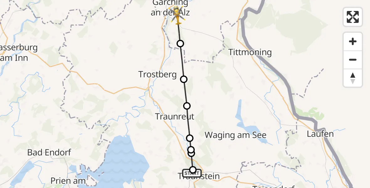 Flugroute Rettungshubschrauber Traunstein Hospital - Garching a.d.Alz, 02 Mai 2026, 15:30