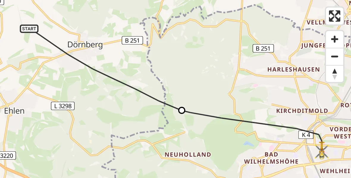 Flugroute Rettungshubschrauber Habichtswald - Kassel, 02 Mai 2026, 15:51