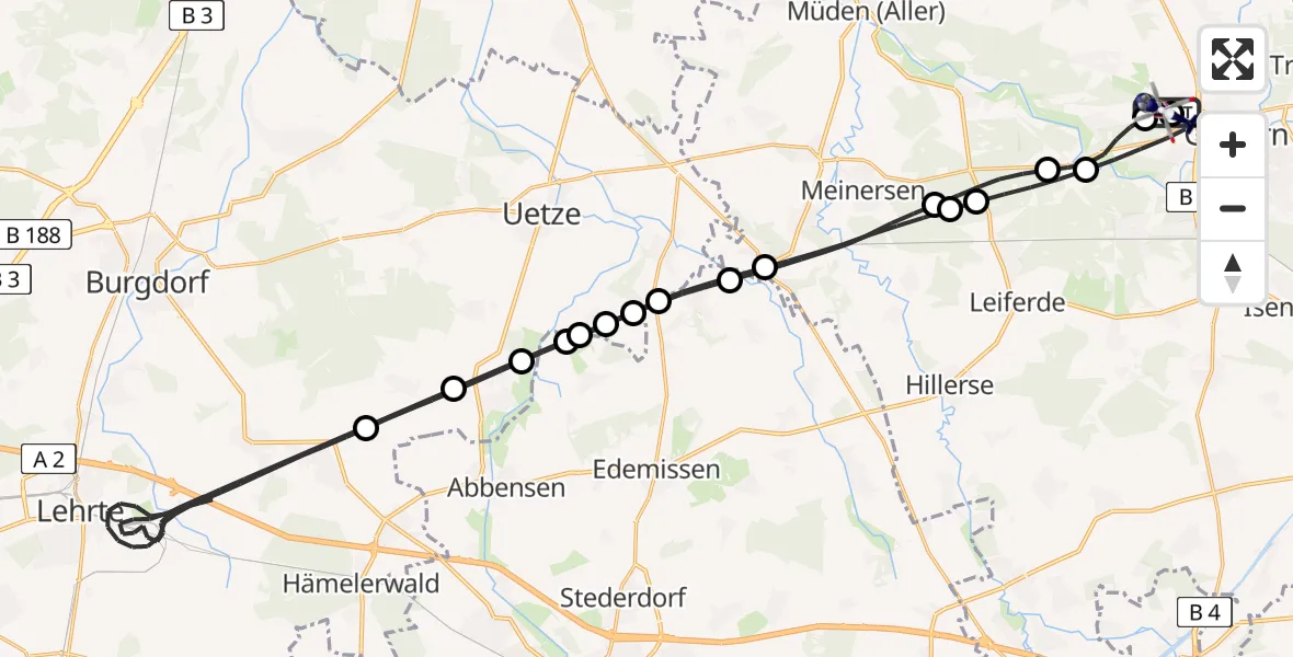 Flugroute Polizeihubschrauber Gifhorn Bundespolizei Hubschrauberlandeplatz - Gifhorn Bundespolizei Hubschrauberlandeplatz, 02 Mai 2026, 15:52