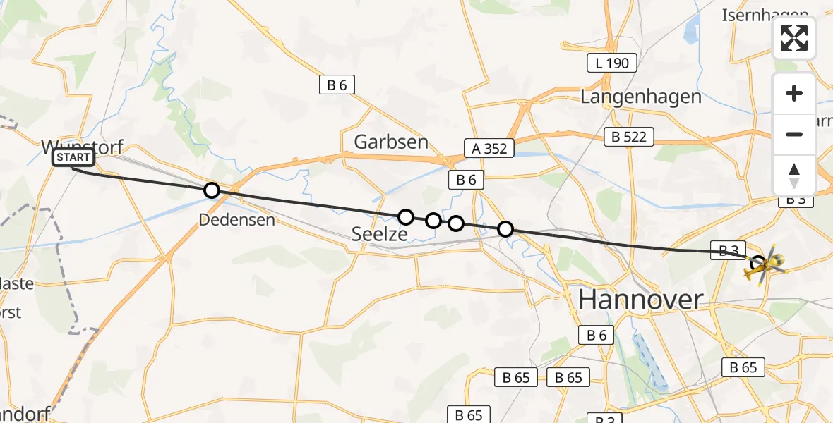 Flugroute Rettungshubschrauber Wunstorf - Hannover Luftrettung Hubschrauberlandeplatz (Christoph 4), 02 Mai 2026, 15:52