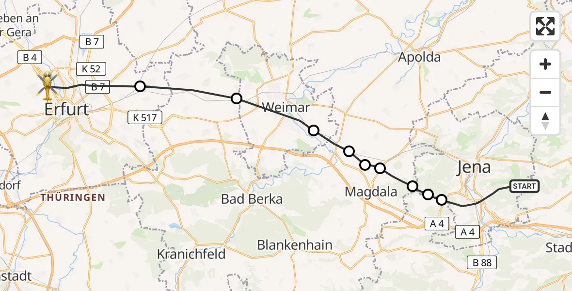 Flugroute Rettungshubschrauber Jena - Erfurt, 02 Mai 2026, 15:55