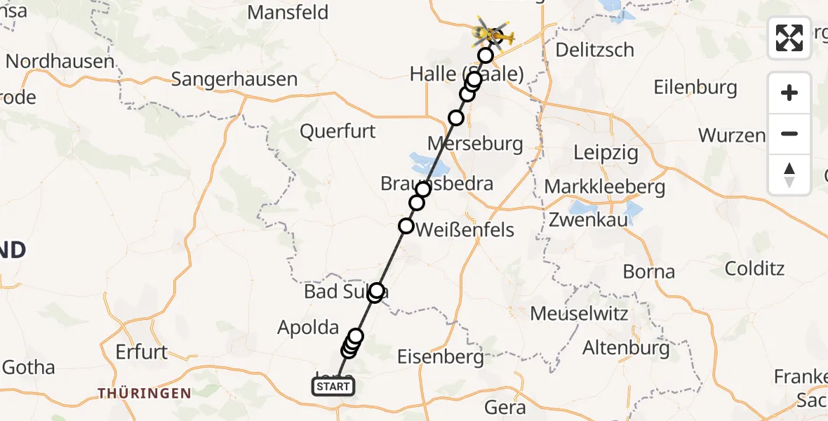 Flugroute Ambulanzhubschrauber Jena - Halle-Oppin Flugplatz, 02 Mai 2026, 15:58