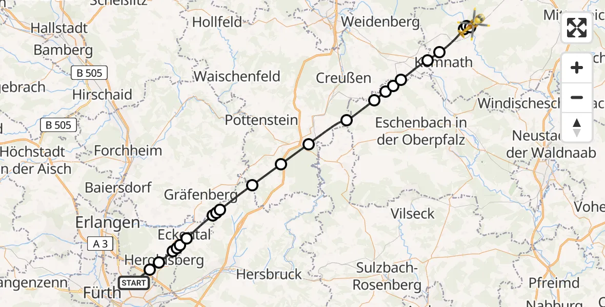 Flugroute Rettungshubschrauber Flughafen Nuremberg - Neusorg, 02 Mai 2026, 16:03