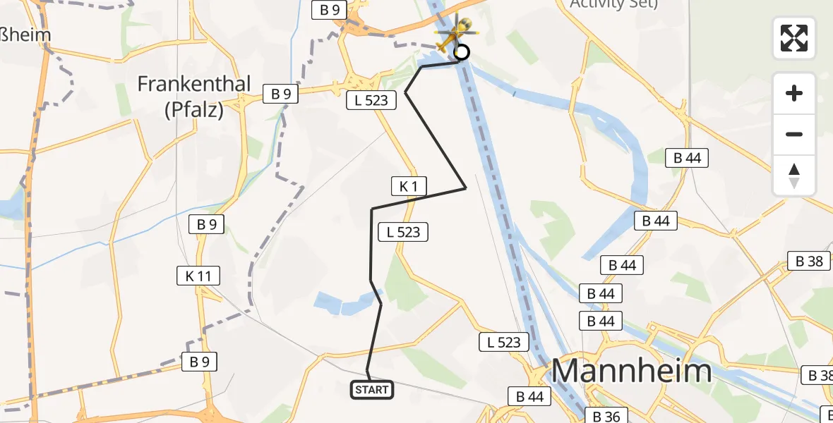 Flugroute Rettungshubschrauber Ludwigshafen am Rhein - Mannheim, 02 Mai 2026, 16:07