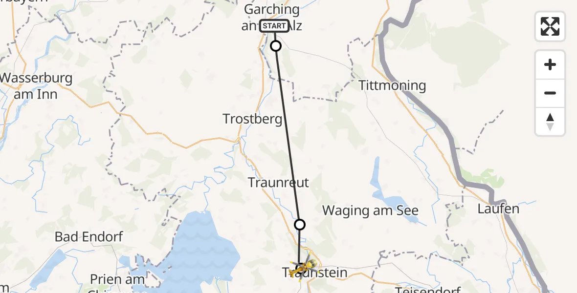 Flugroute Rettungshubschrauber Garching a.d.Alz - Traunstein Hospital, 02 Mai 2026, 16:08