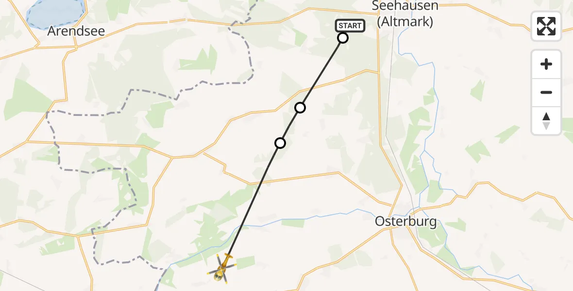 Flugroute Rettungshubschrauber Seehausen (Altmark) - Osterburg (Altmark), 02 Mai 2026, 16:09