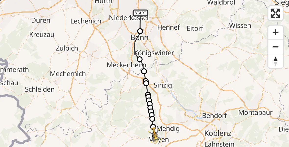 Flugroute Ambulanzhubschrauber Troisdorf - Sankt Johann, 02 Mai 2026, 16:15