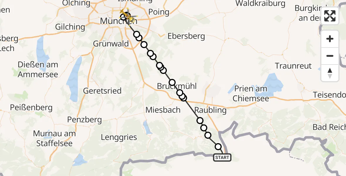 Flugroute Rettungshubschrauber Kiefersfelden - München Bogenhausen Hospital, 02 Mai 2026, 16:16