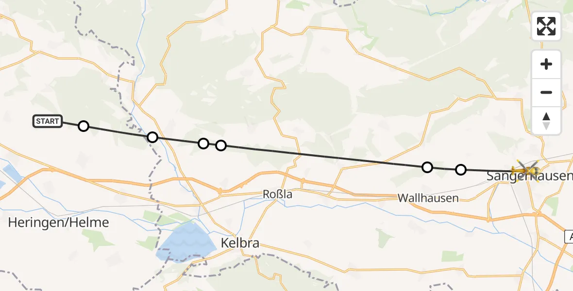 Flugroute Rettungshubschrauber Nordhausen - Sangerhausen, 02 Mai 2026, 16:18