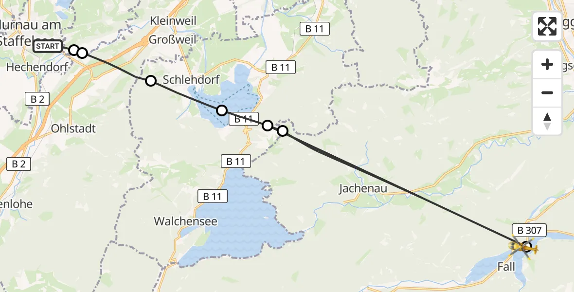 Flugroute Rettungshubschrauber Murnau Accident Hospital - Lenggries, 02 Mai 2026, 16:36
