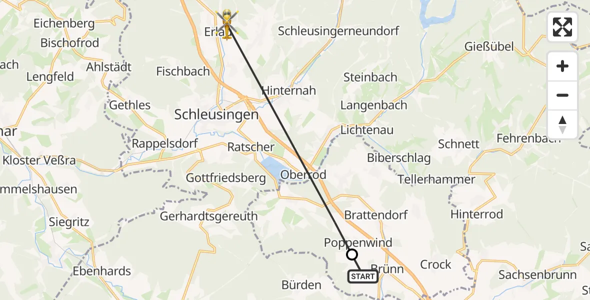 Flugroute Rettungshubschrauber Brünn/Thür. - Schleusingen, 02 Mai 2026, 16:55