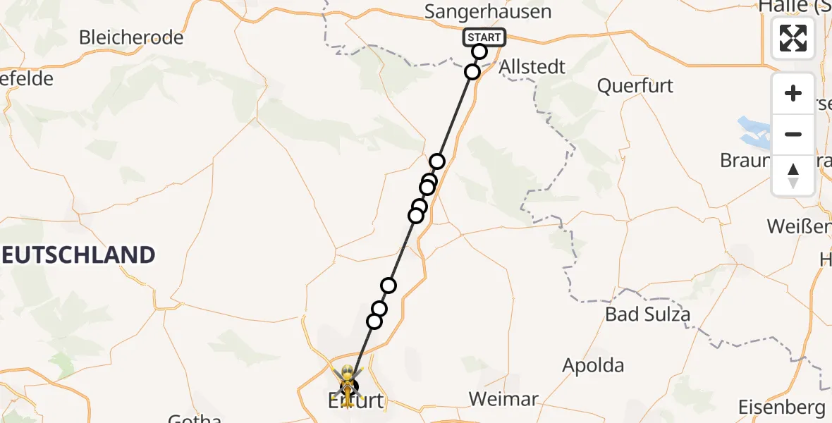 Flugroute Rettungshubschrauber Sangerhausen - Helios Clinic Erfurt, 02 Mai 2026, 17:05