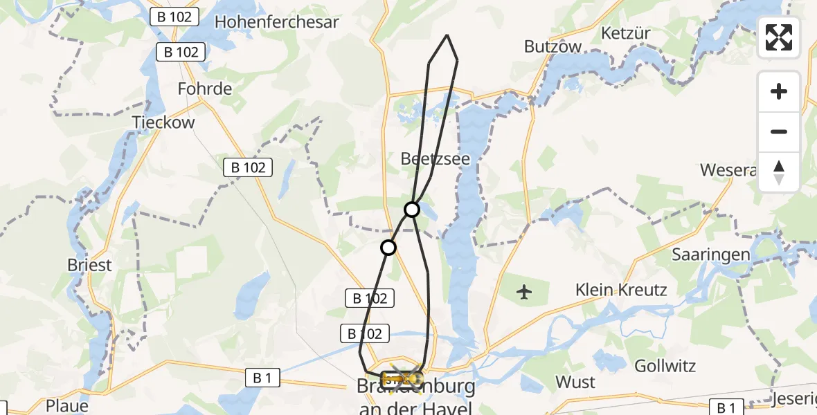 Flugroute Rettungshubschrauber Brandenburg an der Havel - Brandenburg an der Havel, 02 Mai 2026, 17:12