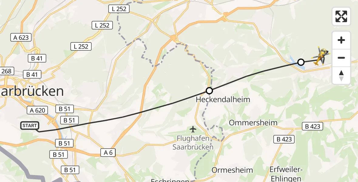 Flugroute Rettungshubschrauber Saarbrücken - Blieskastel, 02 Mai 2026, 17:12