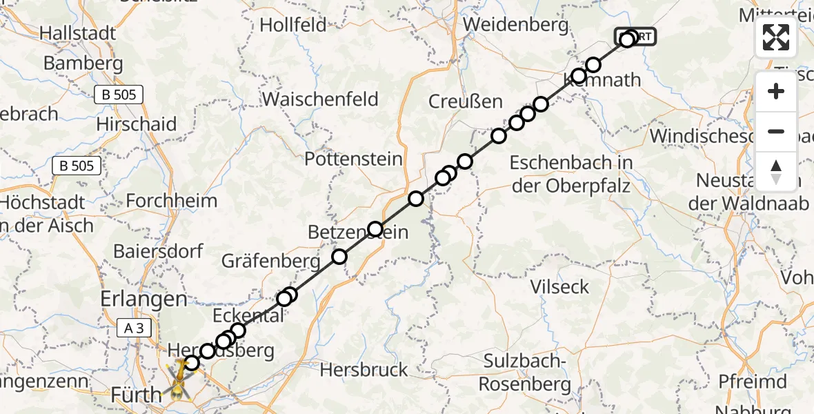 Flugroute Rettungshubschrauber Ebnath - Flughafen Nuremberg, 02 Mai 2026, 17:14