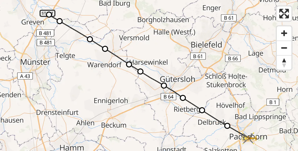 Flugroute Ambulanzhubschrauber Christoph  Westfalen-ADAC - Paderborn, 02 Mai 2026, 17:16