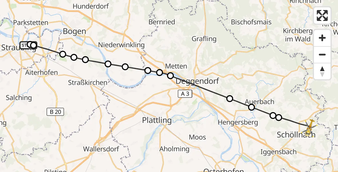 Flugroute Rettungshubschrauber Sankt Elisabeth Hospital Straubing - Schöllnach, 02 Mai 2026, 17:17