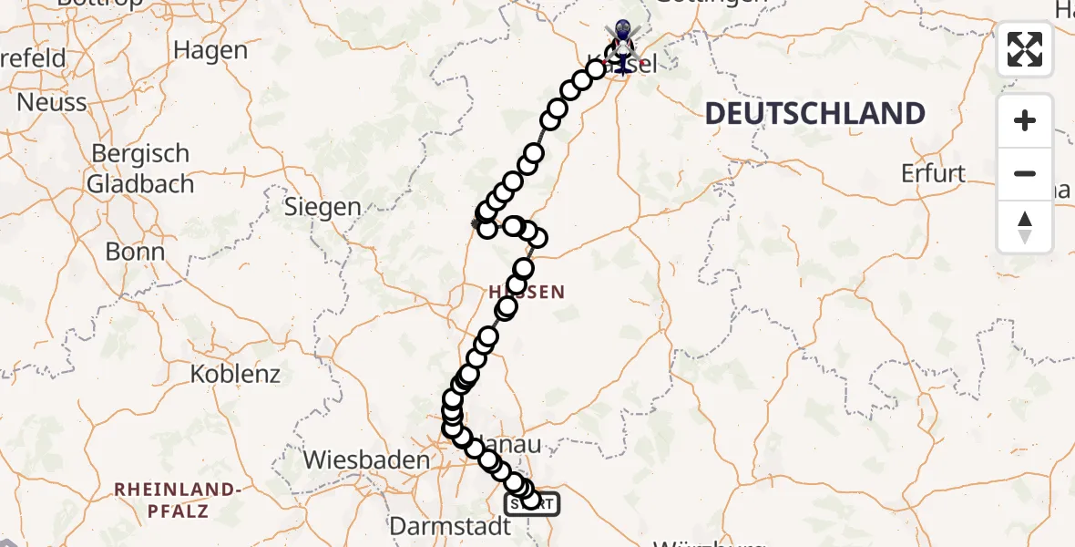 Flugroute Polizeihubschrauber Großostheim - Fuldatal Bundespolizei Hubschrauberlandeplatz, 02 Mai 2026, 17:19