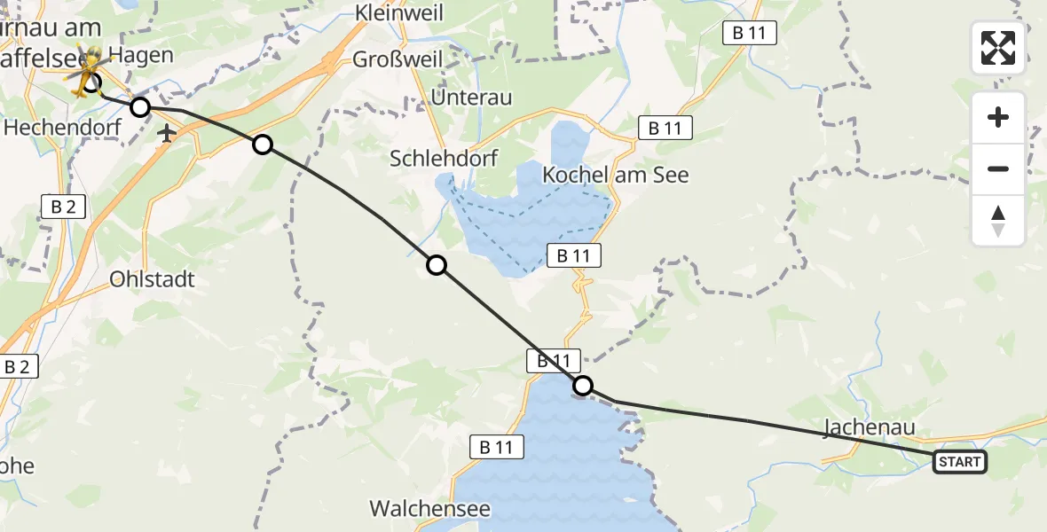 Flugroute Rettungshubschrauber Jachenau - Murnau Accident Hospital, 02 Mai 2026, 17:22