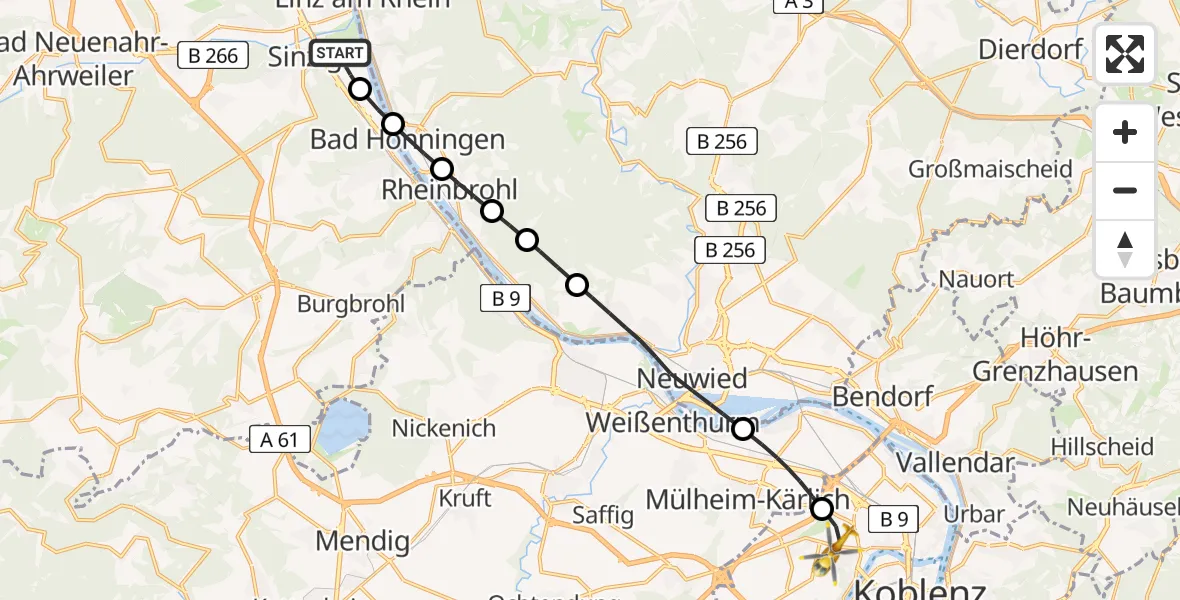 Flugroute Rettungshubschrauber Sinzig - Koblenz, 02 Mai 2026, 17:27