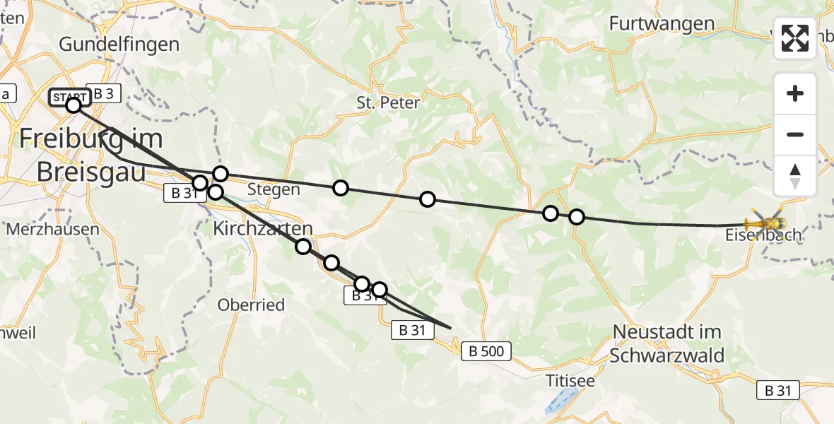Flugroute Rettungshubschrauber Freiburg im Breisgau Flugplatz - Eisenbach (Hochschwarzwald), 02 Mai 2026, 17:42