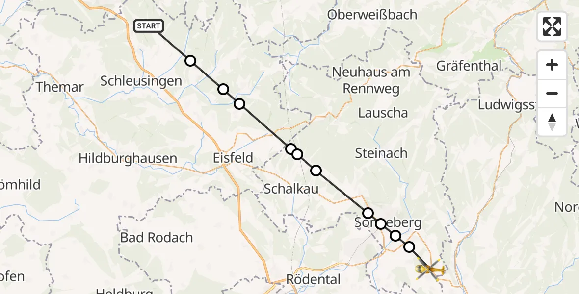 Flugroute Rettungshubschrauber Schleusingen - Föritztal, 02 Mai 2026, 17:45