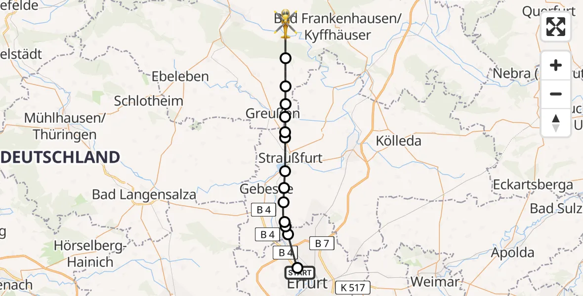 Flugroute Rettungshubschrauber Helios Clinic Erfurt - Kyffhäuserland, 02 Mai 2026, 17:50