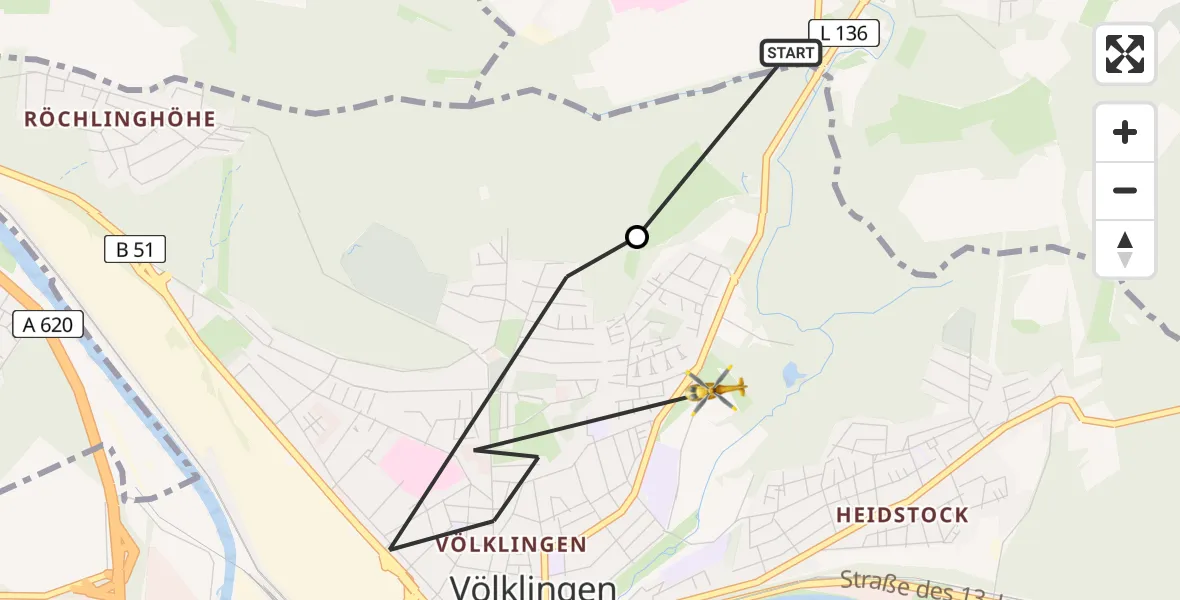 Flugroute Rettungshubschrauber Püttlingen - Völklingen, 02 Mai 2026, 18:01