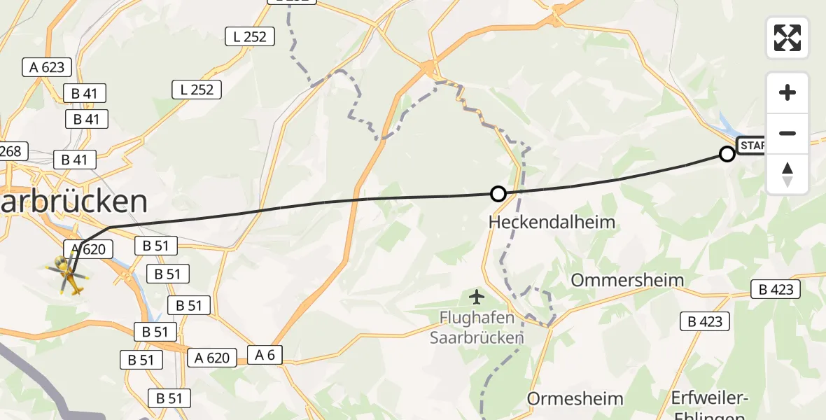 Flugroute Rettungshubschrauber Blieskastel - Saarbrücken, 02 Mai 2026, 18:02