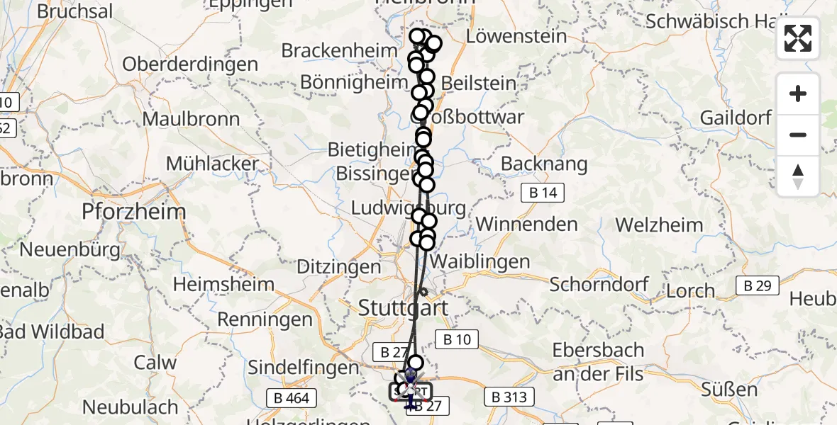 Flugroute Polizeihubschrauber Flughafen Stuttgart - Flughafen Stuttgart, 02 Mai 2026, 18:04