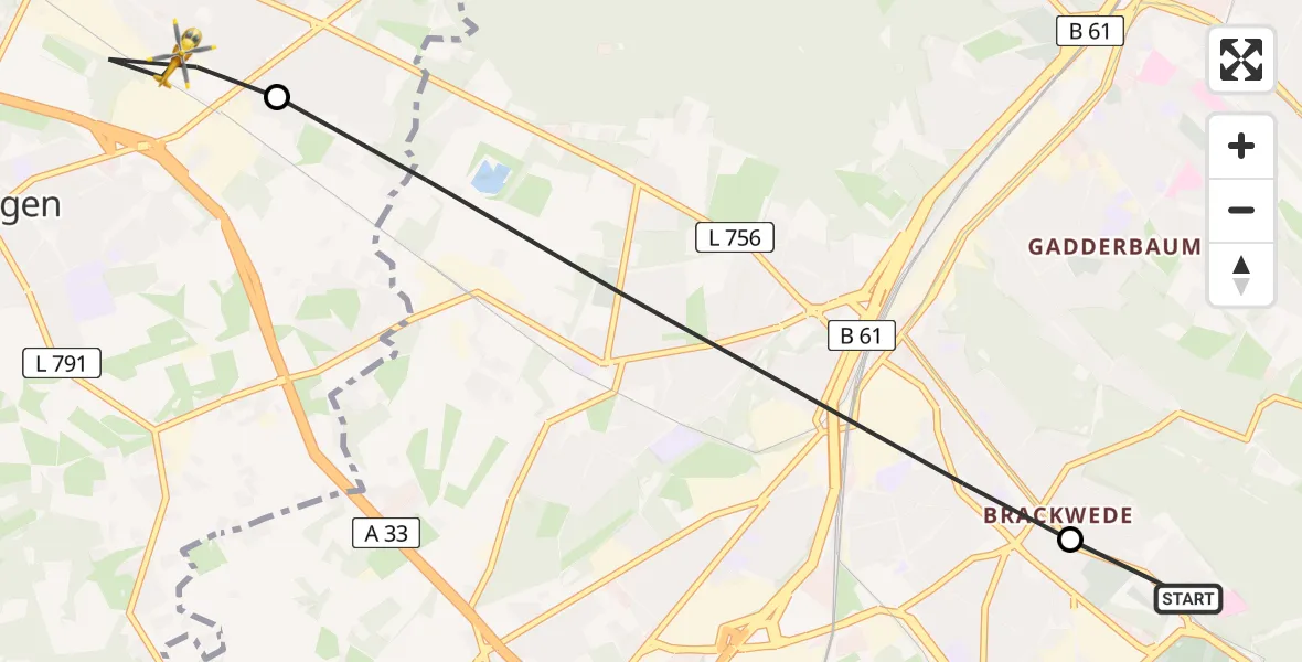 Flugroute Rettungshubschrauber Luftrettungszentrum Bielefeld - Steinhagen, 02 Mai 2026, 18:11