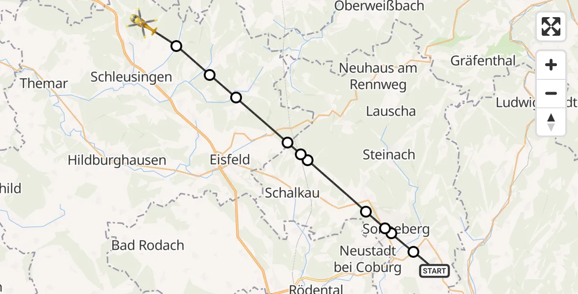 Flugroute Rettungshubschrauber Föritztal - Schleusingen, 02 Mai 2026, 18:22